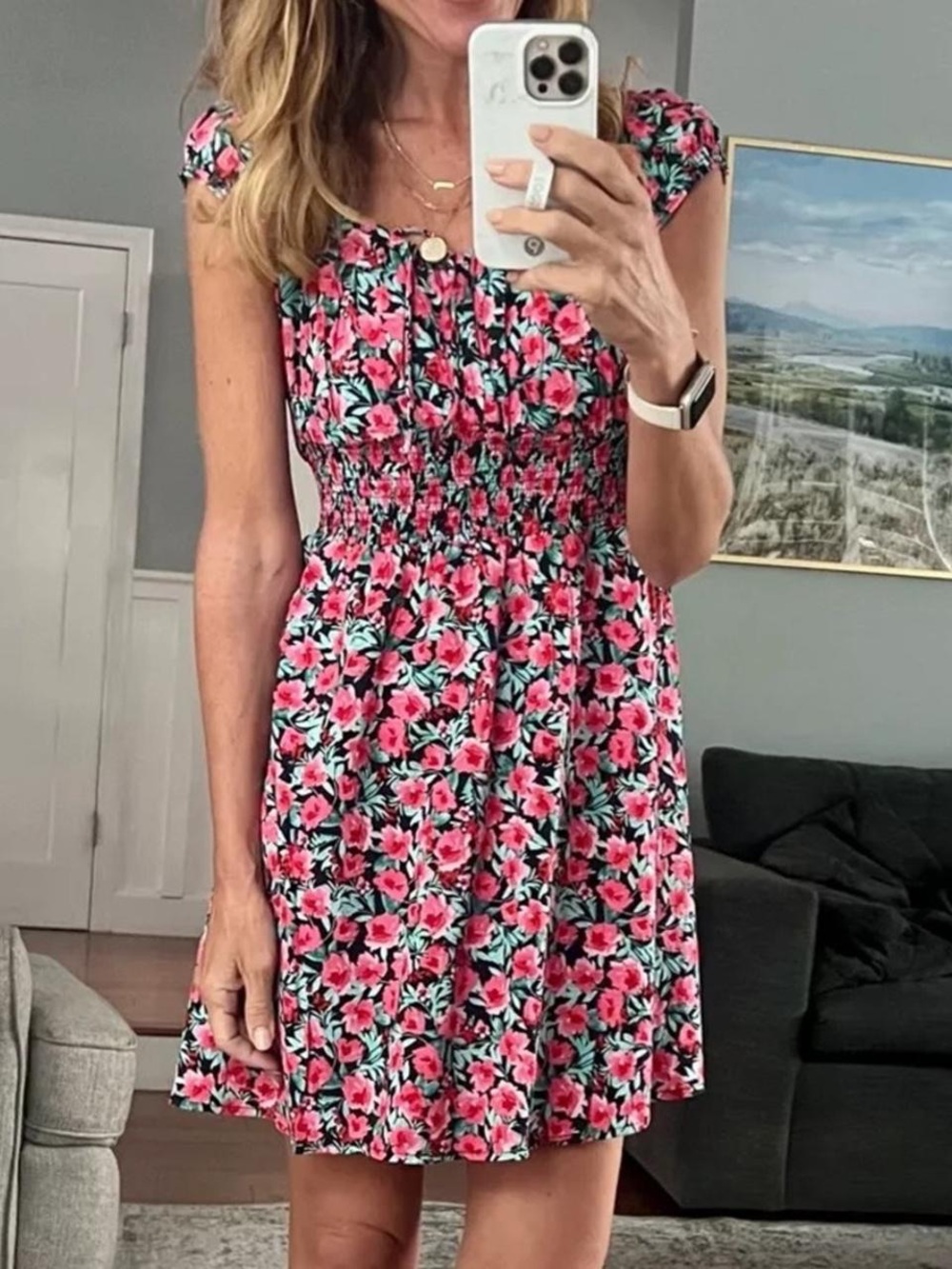 Old Navy Pink Floral Smocked Mini Dress
